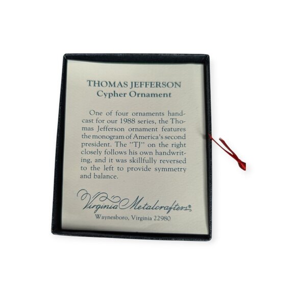 Vintage Williamsburg Virginia Metalcrafters Thomas Jefferson Cypher Ornament - Picture 3 of 7